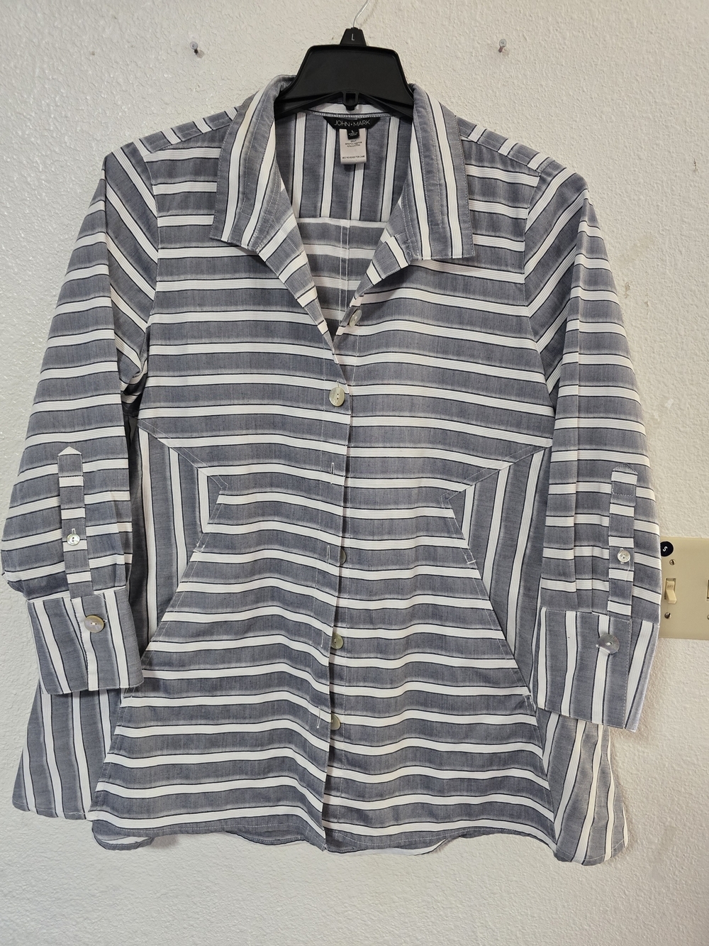 John Mark Blue and White Striped Button Shirt - Picture 2 of 13